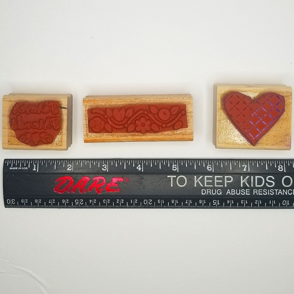 Stampin' Up! Retro 2002 Four Piece "Hearts & Posies" Wooden Rubber Stamps Set - Picture 6 of 7